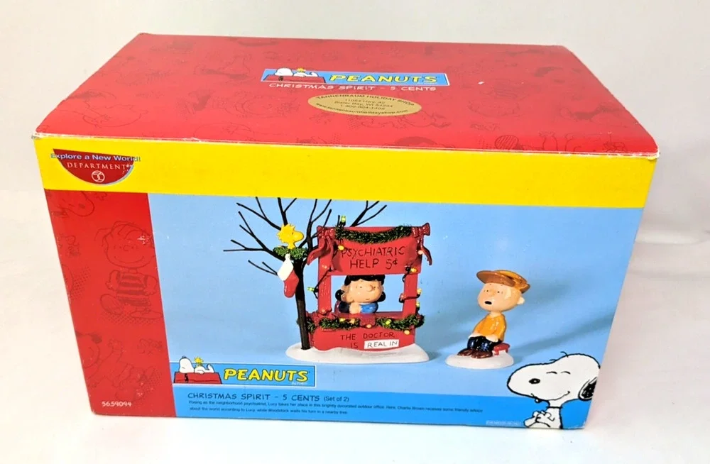 Dept 56 Peanuts “Christmas Spirit - 5 Cents” Lucy Dr & Charlie Brown 2 Pc Set